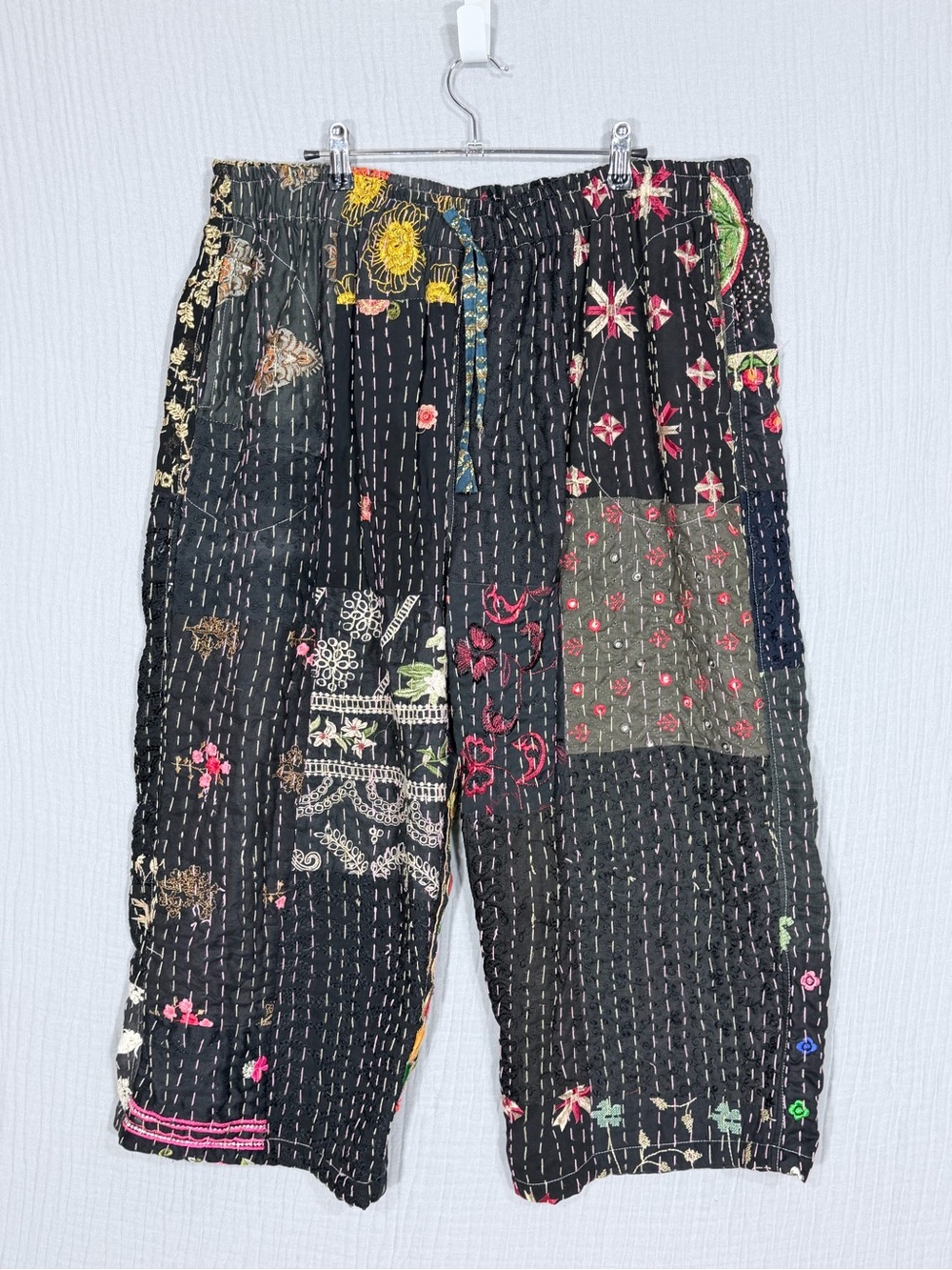 🖤 NWOT | Black Patchwork Kantha Drawstring Pants | One Size